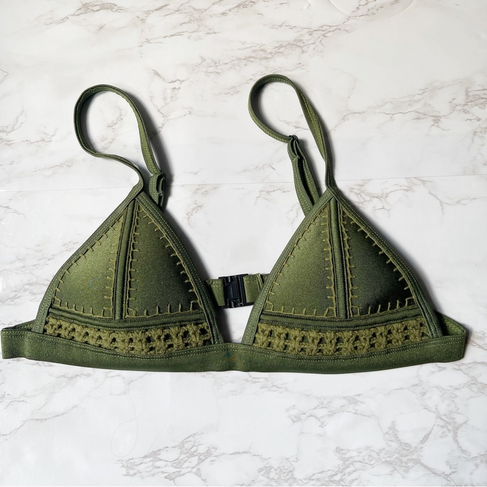 Triangl Army Green Crochet Triangle Swim Bikini Top Small - Picture 2 of 5